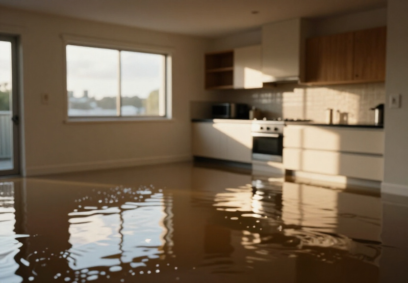 Water-damaged office in Port Botany before restoration